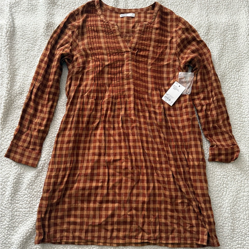 Sonoma Brown Plaid Midi Dress